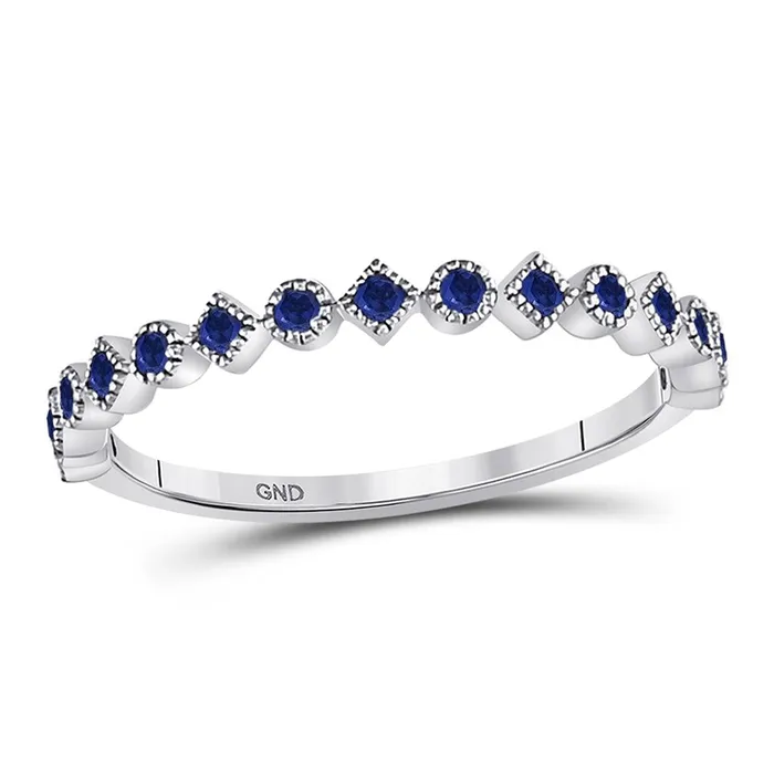 Rings gndatlanta 14k White Gold Round Blue Sapphire Stackable Band Ring 15 Cttw Rings gndatlanta 14k White Gold Round Blue Sapphire Stackable Band Ring 15 Cttw