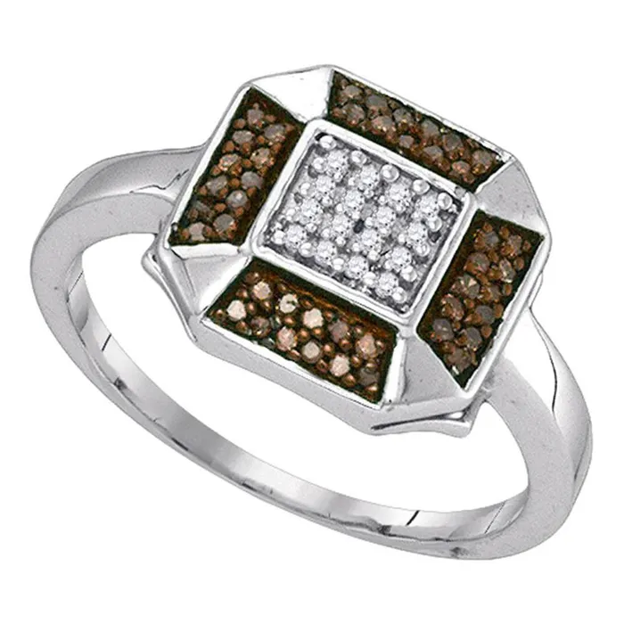 Rings gndatlanta 14k White Gold Round Brown Diamond Square Cluster Ring 15 Cttw Rings gndatlanta 14k White Gold Round Brown Diamond Square Cluster Ring 15 Cttw