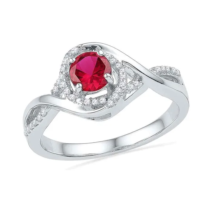 Rings gndatlanta 14k White Gold Round Created Ruby Solitaire Diamond Twist Ring 34 Cttw Rings gndatlanta 14k White Gold Round Created Ruby Solitaire Diamond Twist Ring 34 Cttw