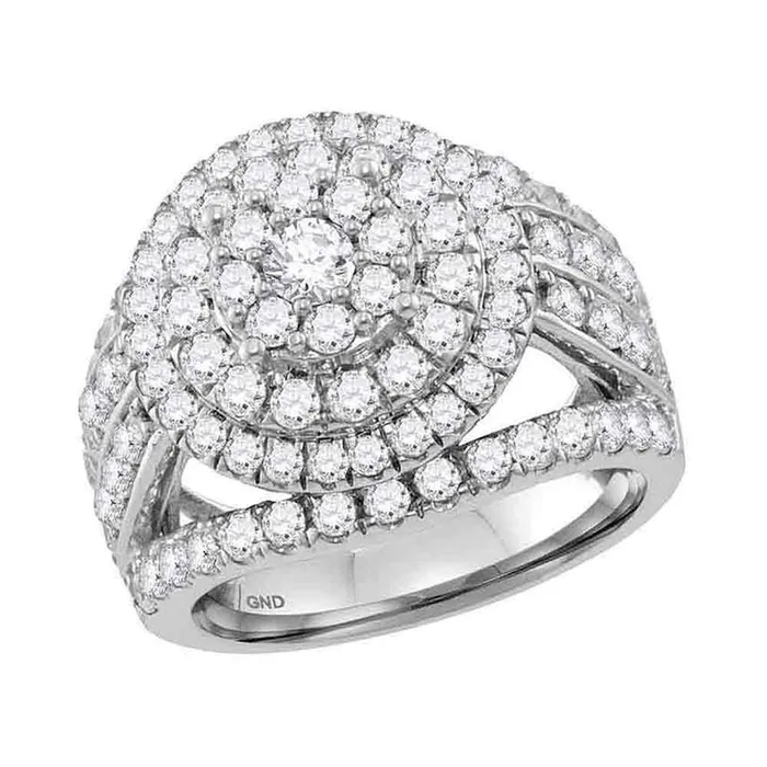 Rings gndatlanta 14k White Gold Round Diamond Flower Cluster Bridal Engagement Ring 3 Cttw Rings gndatlanta 14k White Gold Round Diamond Flower Cluster Bridal Engagement Ring 3 Cttw