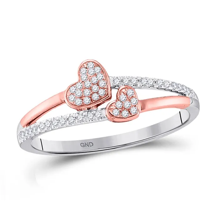 Rings gndatlanta 14k White Gold Round Diamond Rosetone Double Heart Ring 16 Cttw Rings gndatlanta 14k White Gold Round Diamond Rosetone Double Heart Ring 16 Cttw