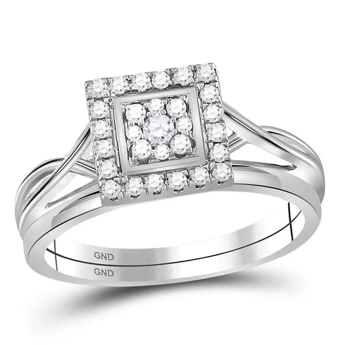 Rings gndatlanta 14k White Gold Round Diamond Square Bridal Wedding Ring Set 13 Cttw Rings gndatlanta 14k White Gold Round Diamond Square Bridal Wedding Ring Set 13 Cttw