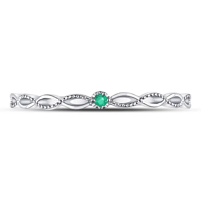 Rings gndatlanta 14k White Gold Round Emerald Solitaire Milgrain Stackable Band Ring 01 Cttw Rings gndatlanta 14k White Gold Round Emerald Solitaire Milgrain Stackable Band Ring 01 Cttw