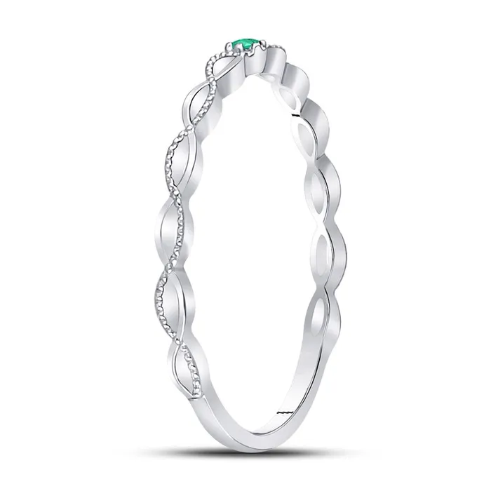 Rings gndatlanta 14k White Gold Round Emerald Solitaire Milgrain Stackable Band Ring 01 Cttw
