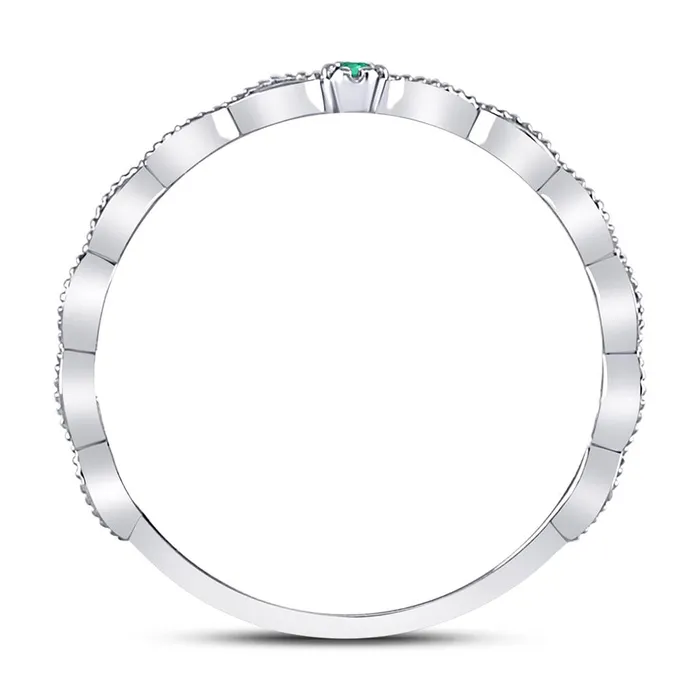 Rings gndatlanta 14k White Gold Round Emerald Solitaire Milgrain Stackable Band Ring 01 Cttw