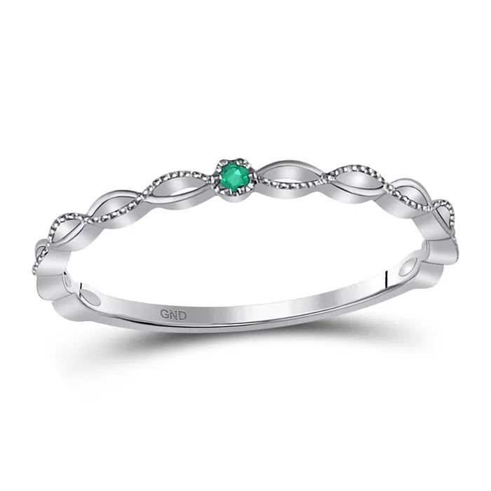 Rings gndatlanta 14k White Gold Round Emerald Solitaire Milgrain Stackable Band Ring 01 Cttw
