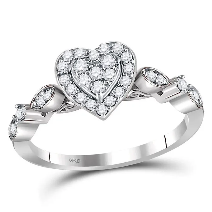 Rings gndatlanta 14kt White Gold Round Diamond Heart Cluster Ring 13 Cttw Rings gndatlanta 14kt White Gold Round Diamond Heart Cluster Ring 13 Cttw