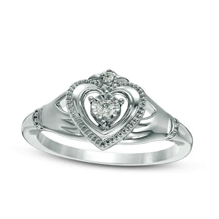 Rings Goldia 005 CT TW Natural Diamond Antique VintageStyle Claddagh Promise Ring in Solid 10K White Gold