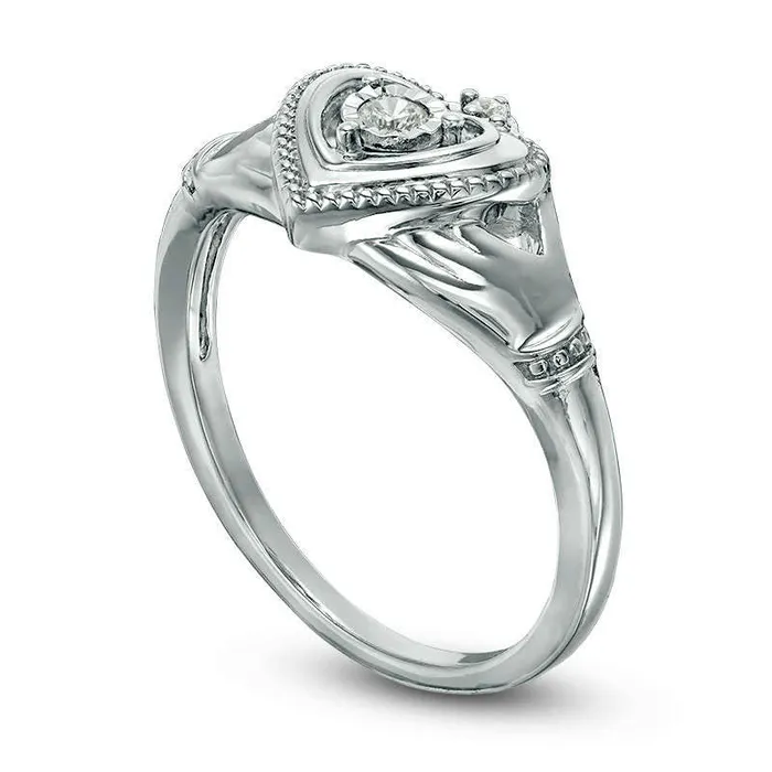 Rings Goldia 005 CT TW Natural Diamond Antique VintageStyle Claddagh Promise Ring in Solid 10K White Gold Rings Goldia 005 CT TW Natural Diamond Antique VintageStyle Claddagh Promise Ring in Solid 10K White Gold