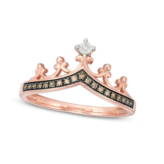 Rings Goldia 010 CT TW Champagne and White Natural Diamond Crown Ring in Solid 10K Rose Gold Rings Goldia 010 CT TW Champagne and White Natural Diamond Crown Ring in Solid 10K Rose Gold