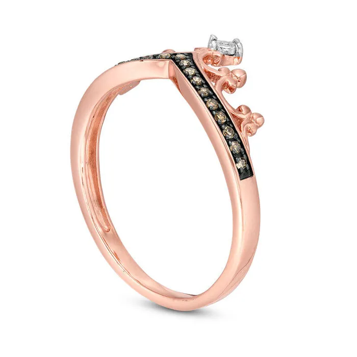 Rings Goldia 010 CT TW Champagne and White Natural Diamond Crown Ring in Solid 10K Rose Gold Rings Goldia 010 CT TW Champagne and White Natural Diamond Crown Ring in Solid 10K Rose Gold