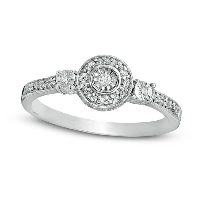 Rings Goldia 010 CT TW Natural Diamond Frame Three Stone Promise Ring in Sterling Silver Rings Goldia 010 CT TW Natural Diamond Frame Three Stone Promise Ring in Sterling Silver