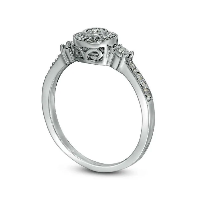 Rings Goldia 010 CT TW Natural Diamond Frame Three Stone Promise Ring in Sterling Silver Rings Goldia 010 CT TW Natural Diamond Frame Three Stone Promise Ring in Sterling Silver