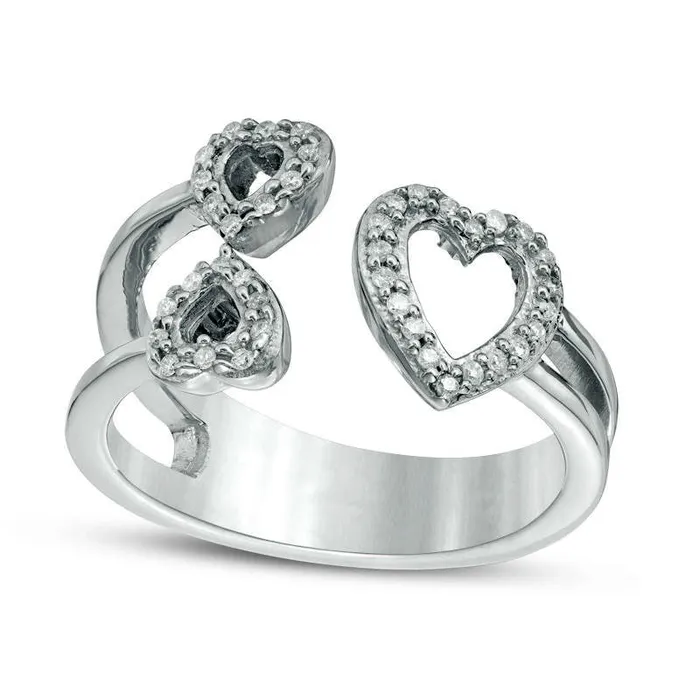 Rings Goldia 010 CT TW Natural Diamond Three Heart Open Split Shank Ring in Sterling Silver Rings Goldia 010 CT TW Natural Diamond Three Heart Open Split Shank Ring in Sterling Silver