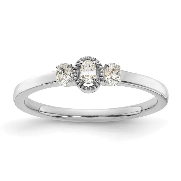 Rings Goldia 012ct CZ Solid Real 14k White Polish Beaded Edges 3 stone Oval Complete Dia Ring Rings Goldia 012ct CZ Solid Real 14k White Polish Beaded Edges 3 stone Oval Complete Dia Ring