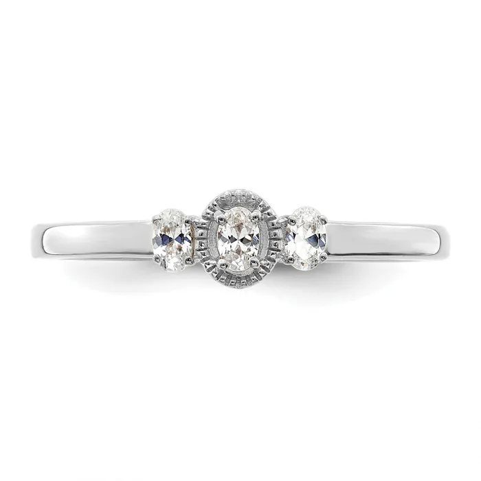 Rings Goldia 012ct CZ Solid Real 14k White Polish Beaded Edges 3 stone Oval Complete Dia Ring