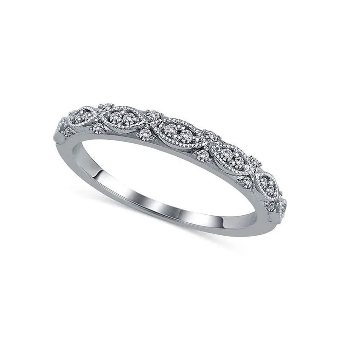 Rings Goldia 013 CT TW Natural Diamond Art Deco Anniversary Band in Solid 14K White Gold Rings Goldia 013 CT TW Natural Diamond Art Deco Anniversary Band in Solid 14K White Gold