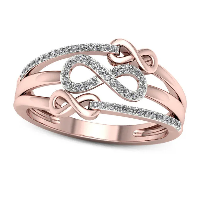 Rings Goldia 017 CT TW Natural Diamond Triple Infinity MultiRow Ring in Solid 10K Rose Gold Rings Goldia 017 CT TW Natural Diamond Triple Infinity MultiRow Ring in Solid 10K Rose Gold