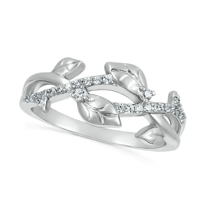 Rings Goldia 017 CT TW Natural Diamond Twist Leaf Ring in Sterling Silver