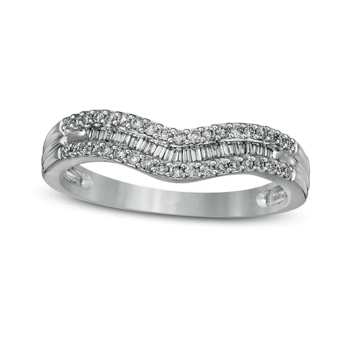 Rings Goldia 025 CT TW Baguette and Round Natural Diamond Contour MultiRow Anniversary Band in Solid 14K White Gold Rings Goldia 025 CT TW Baguette and Round Natural Diamond Contour MultiRow Anniversary Band in Solid 14K White Gold