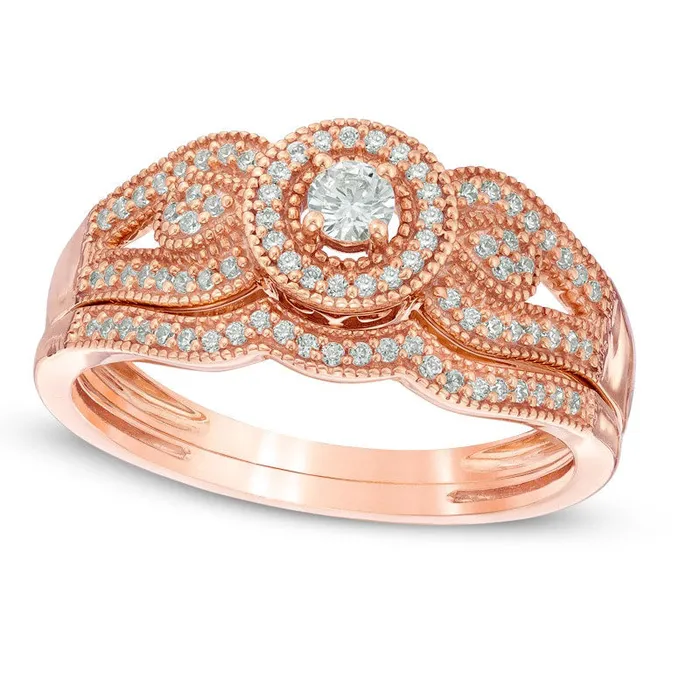 Rings Goldia 025 CT TW Natural Diamond Frame Antique VintageStyle Split Shank Bridal Engagement Ring Set in Solid 10K Rose Gold Rings Goldia 025 CT TW Natural Diamond Frame Antique VintageStyle Split Shank Bridal Engagement Ring Set in Solid 10K Rose Gold