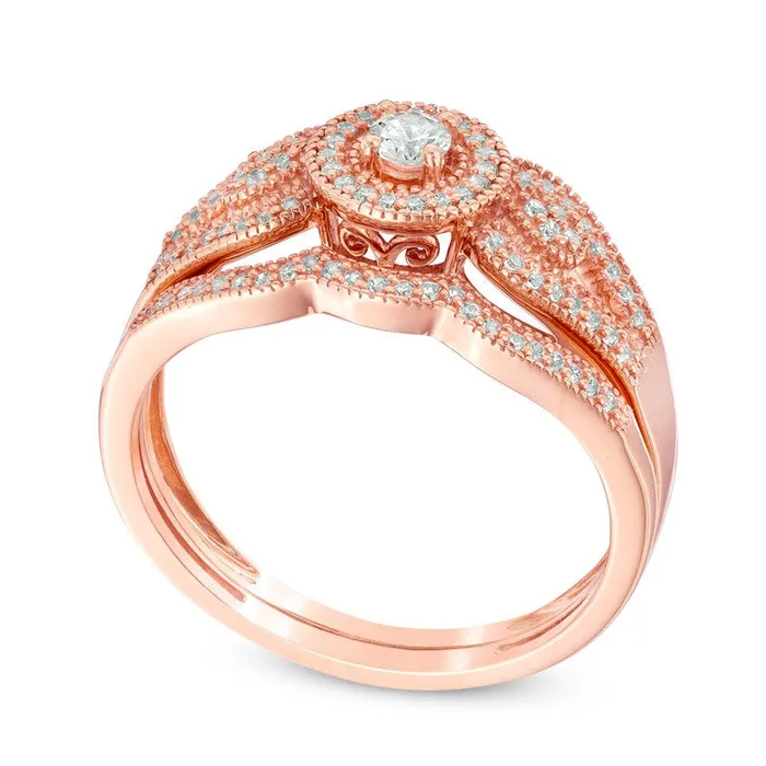 Rings Goldia 025 CT TW Natural Diamond Frame Antique VintageStyle Split Shank Bridal Engagement Ring Set in Solid 10K Rose Gold Rings Goldia 025 CT TW Natural Diamond Frame Antique VintageStyle Split Shank Bridal Engagement Ring Set in Solid 10K Rose Gold