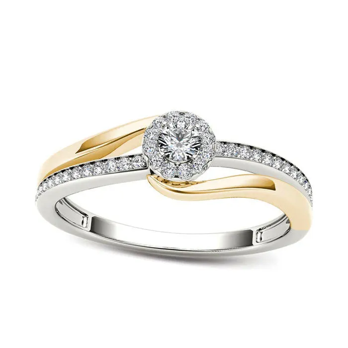 Rings Goldia 025 CT TW Natural Diamond Frame Bypass Promise Ring in Solid 14K TwoTone Gold Rings Goldia 025 CT TW Natural Diamond Frame Bypass Promise Ring in Solid 14K TwoTone Gold