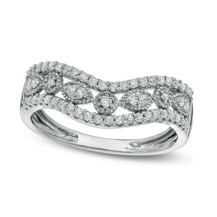 Rings Goldia 033 CT TW Natural Diamond Antique VintageStyle Contoured Band in Solid 10K White Gold Rings Goldia 033 CT TW Natural Diamond Antique VintageStyle Contoured Band in Solid 10K White Gold