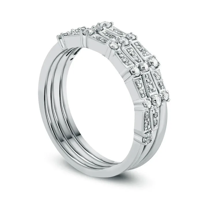 Rings Goldia 033 CT TW Natural Diamond Three Piece Stackable Anniversary Band Set in Sterling Silver Rings Goldia 033 CT TW Natural Diamond Three Piece Stackable Anniversary Band Set in Sterling Silver
