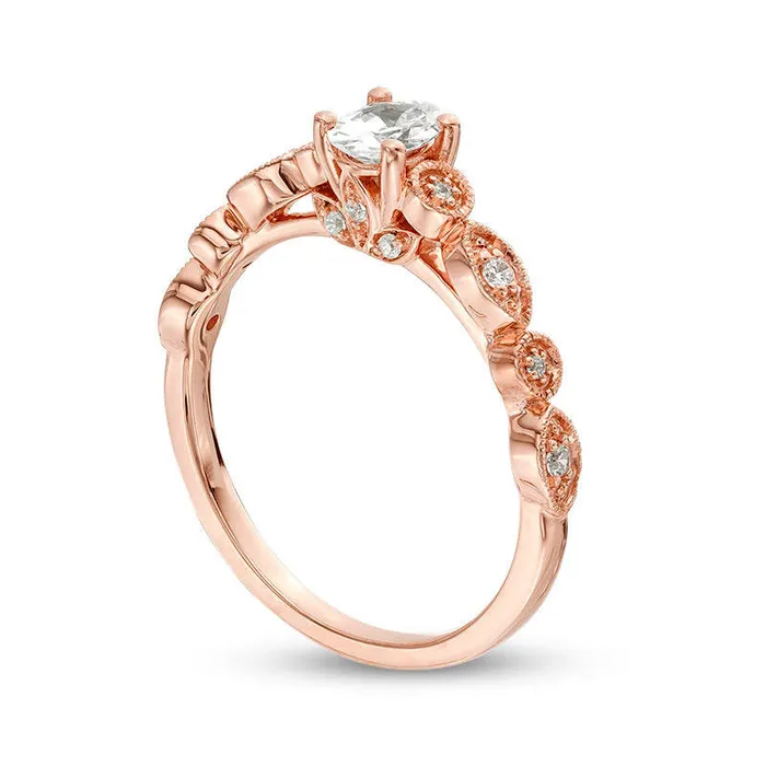 Rings Goldia 038 CT TW Oval Natural Diamond Antique VintageStyle Engagement Ring in Solid 14K Rose Gold Rings Goldia 038 CT TW Oval Natural Diamond Antique VintageStyle Engagement Ring in Solid 14K Rose Gold