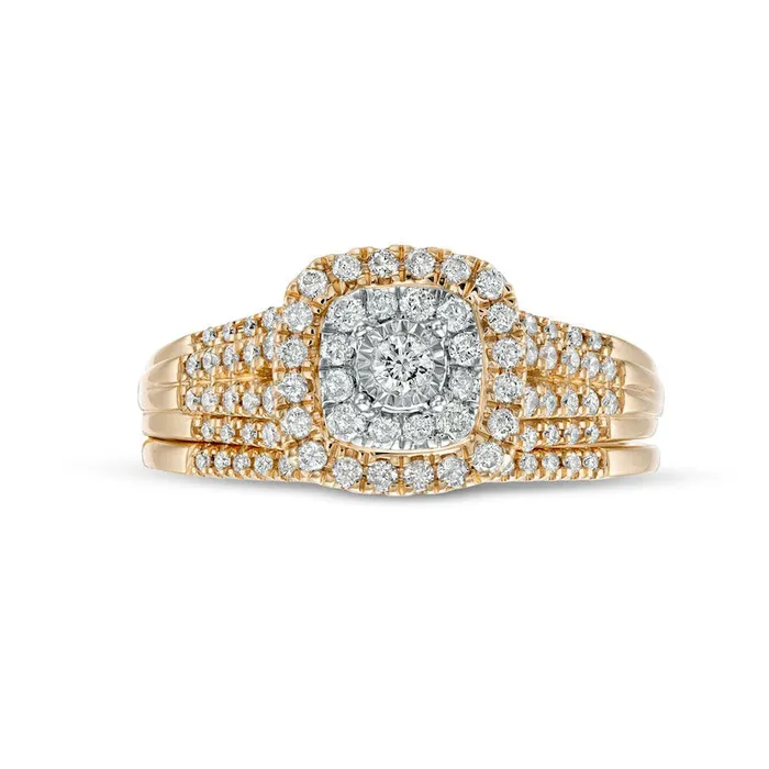 Rings Goldia 050 CT TW Natural Diamond Double CushionShaped MultiRow Bridal Engagement Ring Set in Solid 10K Yellow Gold Rings Goldia 050 CT TW Natural Diamond Double CushionShaped MultiRow Bridal Engagement Ring Set in Solid 10K Yellow Gold