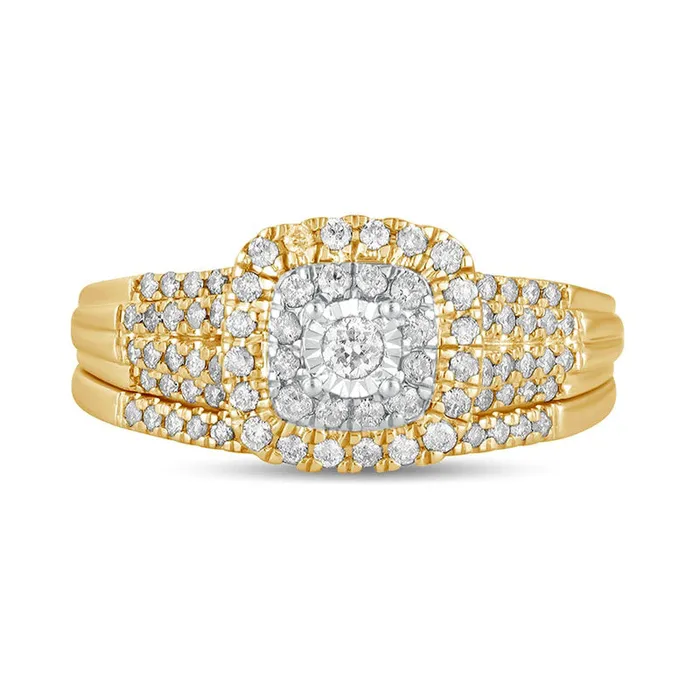 Rings Goldia 050 CT TW Natural Diamond Double CushionShaped MultiRow Bridal Engagement Ring Set in Solid 10K Yellow Gold Rings Goldia 050 CT TW Natural Diamond Double CushionShaped MultiRow Bridal Engagement Ring Set in Solid 10K Yellow Gold