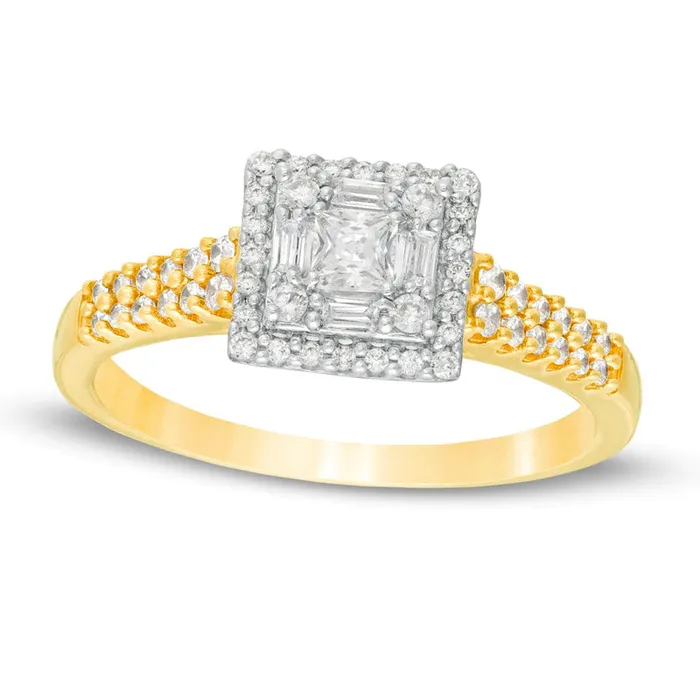 Rings Goldia 050 CT TW PrincessCut Natural Diamond Double Frame Engagement Ring in Solid 14K Gold Rings Goldia 050 CT TW PrincessCut Natural Diamond Double Frame Engagement Ring in Solid 14K Gold