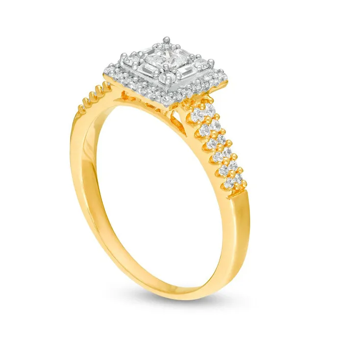 Rings Goldia 050 CT TW PrincessCut Natural Diamond Double Frame Engagement Ring in Solid 14K Gold Rings Goldia 050 CT TW PrincessCut Natural Diamond Double Frame Engagement Ring in Solid 14K Gold
