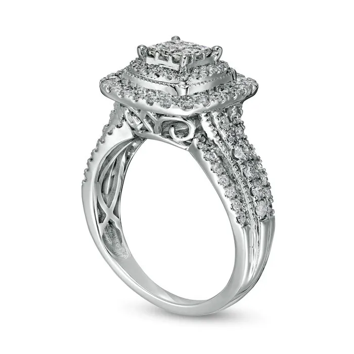 Rings Goldia 10 CT TW Composite CushionShaped Natural Diamond Double Frame Antique VintageStyle Engagement Ring in Solid 10K White Gold Rings Goldia 10 CT TW Composite CushionShaped Natural Diamond Double Frame Antique VintageStyle Engagement Ring in Solid 10K White Gold
