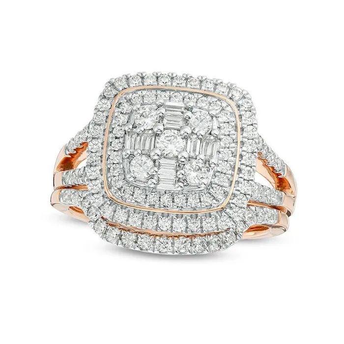 Rings Goldia 10 CT TW Composite Natural Diamond Double Cushion Frame Bridal Engagement Ring Set in Solid 10K Rose Gold Rings Goldia 10 CT TW Composite Natural Diamond Double Cushion Frame Bridal Engagement Ring Set in Solid 10K Rose Gold