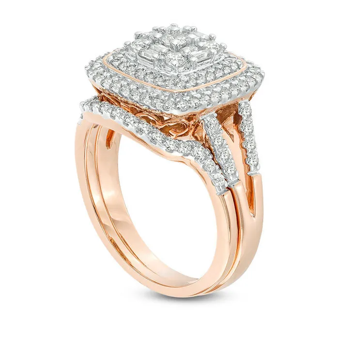 Rings Goldia 10 CT TW Composite Natural Diamond Double Cushion Frame Bridal Engagement Ring Set in Solid 10K Rose Gold Rings Goldia 10 CT TW Composite Natural Diamond Double Cushion Frame Bridal Engagement Ring Set in Solid 10K Rose Gold