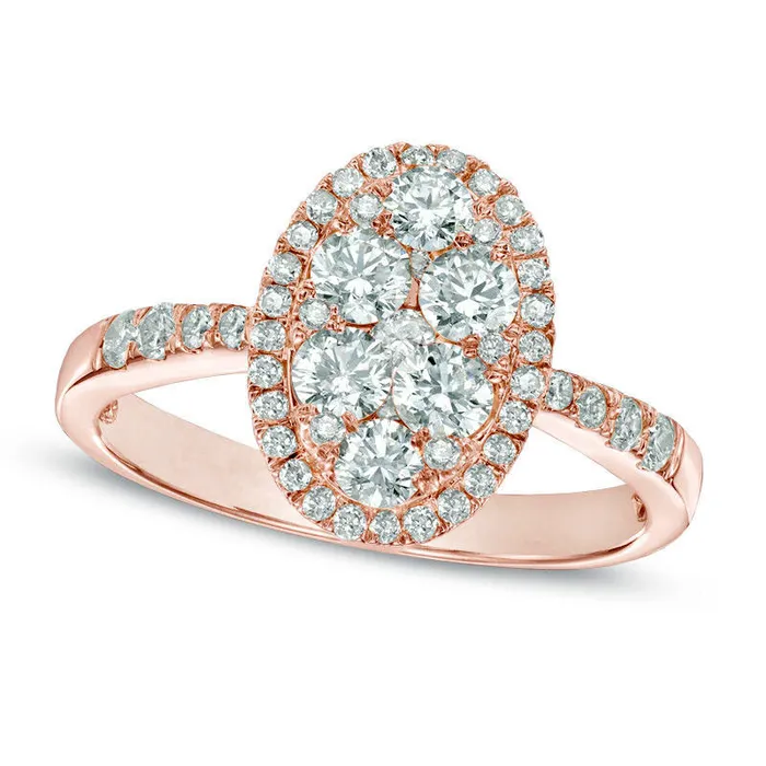 Rings Goldia 10 CT TW Natural Diamond Oval Cluster Frame Engagement Ring in Solid 14K Rose Gold Rings Goldia 10 CT TW Natural Diamond Oval Cluster Frame Engagement Ring in Solid 14K Rose Gold