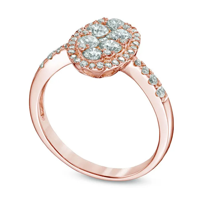 Rings Goldia 10 CT TW Natural Diamond Oval Cluster Frame Engagement Ring in Solid 14K Rose Gold Rings Goldia 10 CT TW Natural Diamond Oval Cluster Frame Engagement Ring in Solid 14K Rose Gold