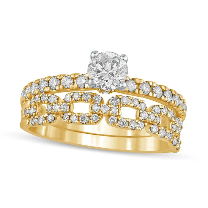 Rings Goldia 10 CT TW Natural Diamond Rolo Chain Link Bridal Engagement Ring Set in Solid 10K Yellow Gold Rings Goldia 10 CT TW Natural Diamond Rolo Chain Link Bridal Engagement Ring Set in Solid 10K Yellow Gold