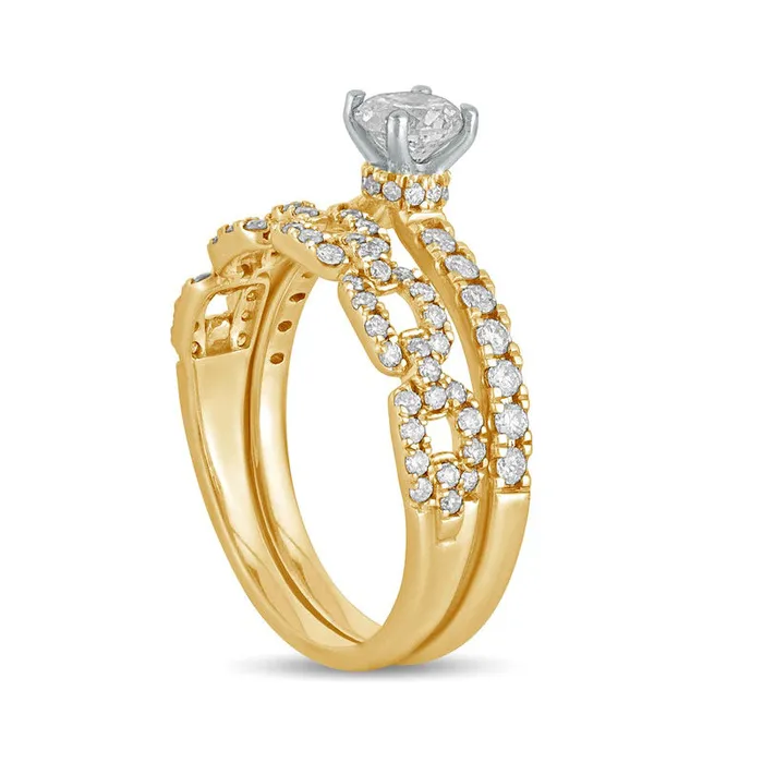 Rings Goldia 10 CT TW Natural Diamond Rolo Chain Link Bridal Engagement Ring Set in Solid 10K Yellow Gold Rings Goldia 10 CT TW Natural Diamond Rolo Chain Link Bridal Engagement Ring Set in Solid 10K Yellow Gold