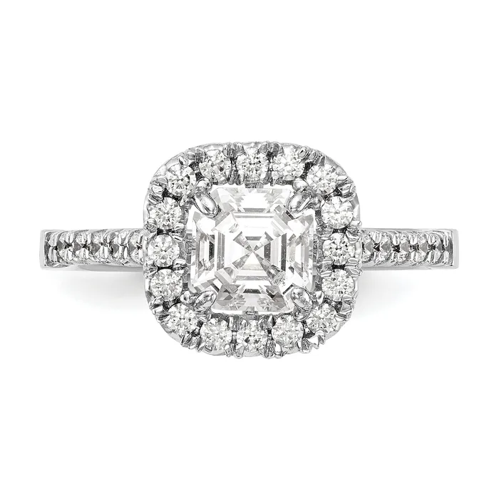 Rings Goldia 100ct CZ Solid Real 14K White Gold Ascher Halo Engagement Ring