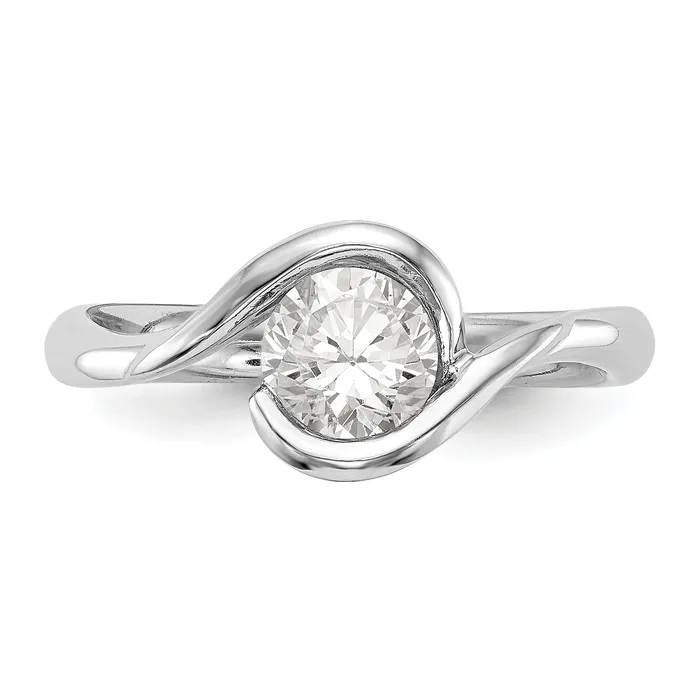 Rings Goldia 100ct CZ Solid Real 14K White Gold Round Bezel Set Solitaire Engagement Ring Engagement Polished
