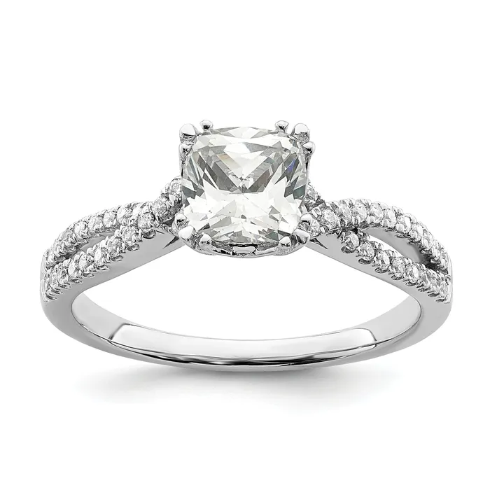 Rings Goldia 100ct CZ Solid Real 14k White Polish Criss Cross 1ct Cushion Eng Dia Ring Rings Goldia 100ct CZ Solid Real 14k White Polish Criss Cross 1ct Cushion Eng Dia Ring