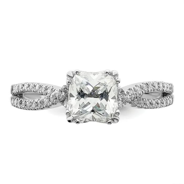 Rings Goldia 100ct CZ Solid Real 14k White Polish Criss Cross 1ct Cushion Eng Dia Ring