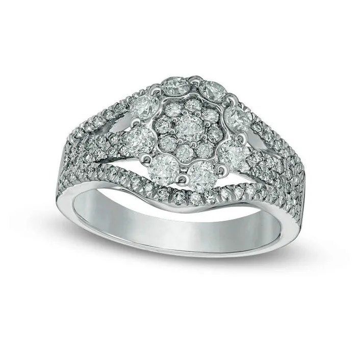 Rings Goldia 125 CT TW Natural Diamond Flower Split Shank Engagement Ring in Solid 10K White Gold Rings Goldia 125 CT TW Natural Diamond Flower Split Shank Engagement Ring in Solid 10K White Gold