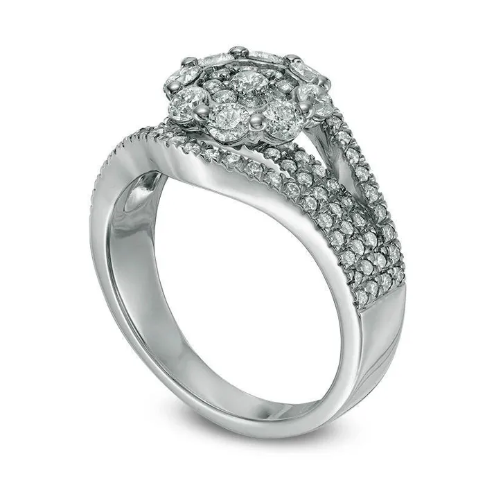 Rings Goldia 125 CT TW Natural Diamond Flower Split Shank Engagement Ring in Solid 10K White Gold Rings Goldia 125 CT TW Natural Diamond Flower Split Shank Engagement Ring in Solid 10K White Gold