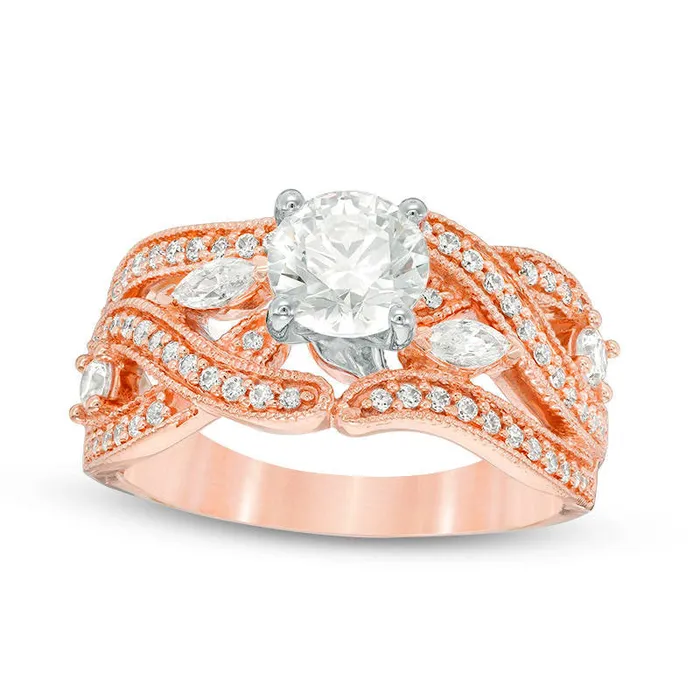Rings Goldia 15 CT TW Natural Diamond Intertwining Antique VintageStyle Engagement Ring in Solid 14K Rose Gold Rings Goldia 15 CT TW Natural Diamond Intertwining Antique VintageStyle Engagement Ring in Solid 14K Rose Gold