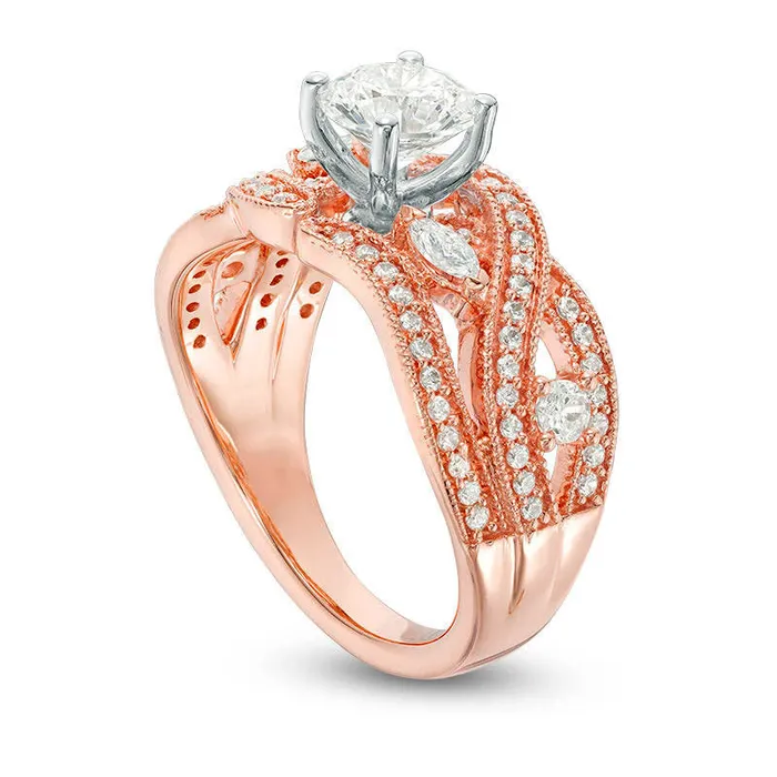 Rings Goldia 15 CT TW Natural Diamond Intertwining Antique VintageStyle Engagement Ring in Solid 14K Rose Gold Rings Goldia 15 CT TW Natural Diamond Intertwining Antique VintageStyle Engagement Ring in Solid 14K Rose Gold