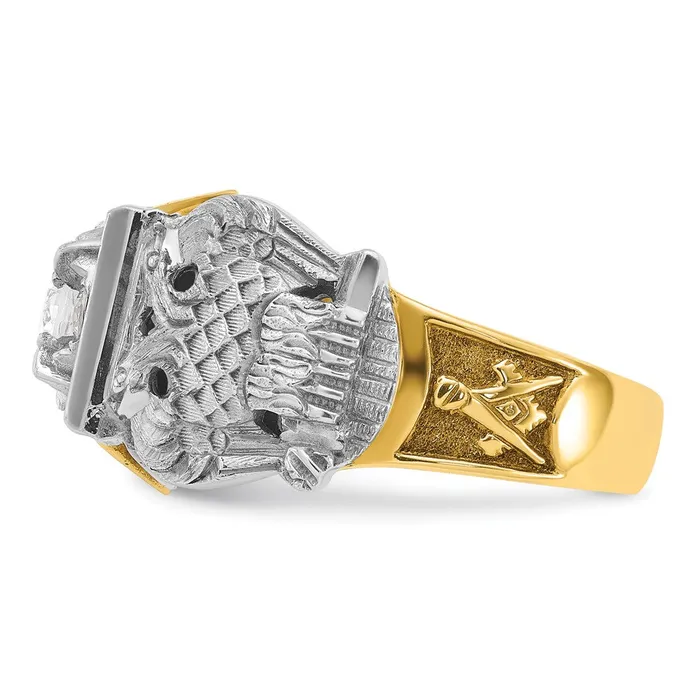 Rings Goldia 14k Twotone Gold Mens Polished and Textured with Black Enamel and Diamond 32nd Degree Scottish Rite Masonic Ring